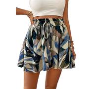 XFSRG Falda Pantalón Mujer Verano Ligeros Fluido Cintura Alta Elástica Casual Shorts con Cordón para Playa Vacaciones(Azul/S)