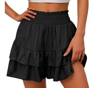 XFSRG Falda Pantalón Mujer Volantes Dobladillo Cintura Alta Sueltos Ligeros Casual Shorts para Golf Tenis(Negro/L)