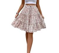 XFSRG Faldas Mujer Floral Verano de Volantes Boho Elástico Cintura Alta Elegant Casual Minifalda de Playa Vacaciones(Blanco/M)
