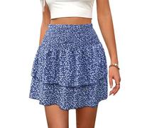 XFSRG Faldas Mujer Verano Cortas con Volantes Florales De Verano De Cintura Alta Lindas Minifalda Básica Multifuncional Casual Chic de Noche Playa Vacaciones Falda