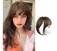 XFSRG Flequillo Postizo Clip en Flequillo Extensión Flequillo Clip Pelo Sintético Se Ve Natural Flequillo Fino con Patillas para Mujeres Color Natural Marrón Claro Marron Oscuro (4#Negro)