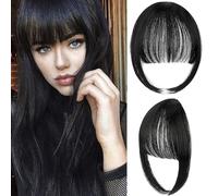 XFSRG Flequillo Postizo Extensiones de Flequillo para Niñas Clip en Flequillo Francés fino Limpio con Patillas Cabello Real Pelo Natural Clip Pieza para Mujer (Natural Negro)