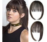 XFSRG Flequillo Postizo Extensiones de Flequillo para Niñas Clip en Flequillo Francés fino Limpio con Patillas Cabello Real Pelo Natural Clip Pieza para Mujer (Marrón Negro)