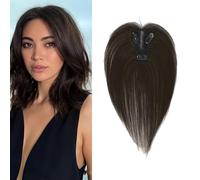 XFSRG Flequillo Postizo Pelo Natural 25 cm Clip in Postizo Flequillo Plano con Flecos Extensión de Aire para Mujeres y Niñas(Marrón-negro)