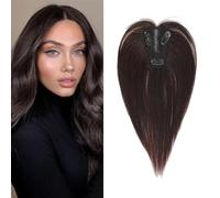 XFSRG Flequillo Postizo Pelo Natural 25 cm Clip in Postizo Flequillo Plano con Flecos Extensión de Aire para Mujeres y Niñas(Marrón oscuro)