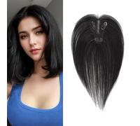 XFSRG Flequillo Postizo Pelo Natural 25 cm Clip in Postizo Flequillo Plano con Flecos Extensión de Aire para Mujeres y Niñas(Negro natural)