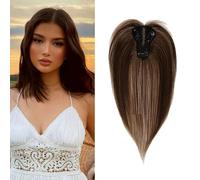 XFSRG Flequillo Postizo Pelo Natural 25 cm Clip in Postizo Flequillo Plano con Flecos Extensión de Aire para Mujeres y Niñas(Marrón claro)