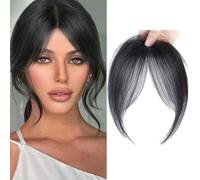 XFSRG Flequillo Postizo Pelo Natural 3D Flequillo Plano con Patillas Extensión Cabello para Mujeres y Niñas(Negro natural)