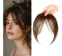 XFSRG Flequillo Postizo Pelo Natural 3D Flequillo Plano con Patillas Extensión Cabello para Mujeres y Niñas(Marrón claro)