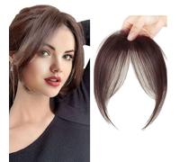 XFSRG Flequillo Postizo Pelo Natural 3D Flequillo Plano con Patillas Extensión Cabello para Mujeres y Niñas(Marrón oscuro)