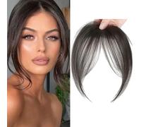 XFSRG Flequillo Postizo Pelo Natural 3D Flequillo Plano con Patillas Extensión Cabello para Mujeres y Niñas(Marrón-negro)