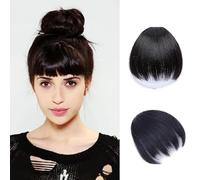 XFSRG Flequillo Postizo Pelo Natural Clip Flequillo Postizo Recto Natural Extensiones Cabello Sintético Clip Ajustable Accesorio Peinado Mujer (Negro)