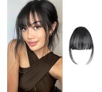 XFSRG Flequillo Postizo Pelo Natural Clip Francés Sintético Extensión Cabello Clip con Patillas Frontal Ajustable Accesorio Peinado Elegante Cambio Look (Negro)