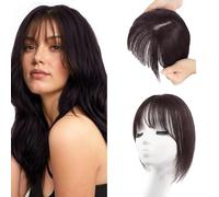 XFSRG Flequillo Postizo Pelo Natural Clip Humano Cabello Extensión de Aire Postizo con Flecos para Mujeres el Uso Diario(Marrón-negro)