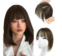 XFSRG Flequillo Postizo Pelo Natural Clip Humano Cabello Extensión de Aire Postizo con Flecos para Mujeres el Uso Diario(Marrón claro)