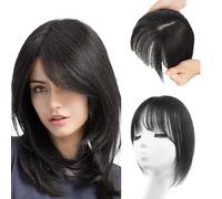 XFSRG Flequillo Postizo Pelo Natural Clip Humano Cabello Extensión de Aire Postizo con Flecos para Mujeres el Uso Diario(Negro natural)