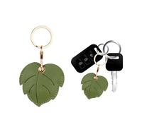 XFSRG Funda AirTag con Hoja Verde PU Accesorio Bolso AirTag Soporte Decorativo Llavero Creativo Frutas Ideal para Mujer y Hombre (hoja verde ancha)