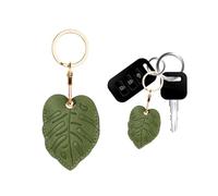 XFSRG Funda AirTag con Hoja Verde PU Accesorio Bolso AirTag Soporte Decorativo Llavero Creativo Frutas Ideal para Mujer y Hombre (hoja verde estrecha)