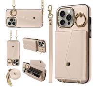 XFSRG Funda iPhone 16 con Cuerda Case con Ranura para Tarjetas 360° Anillo de Soporte para Mujer