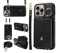 XFSRG Funda iPhone 16 Pro MAX con Cuerda Case con Ranura para Tarjetas 360° Anillo de Soporte para Mujer