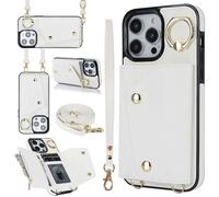 XFSRG Funda para iPhone 16 con Correa Phone Case con Tarjetero y Monedero de Piel Soporte Anillo Cadena para Teléfono Móvil 4 Ranuras para Tarjetas