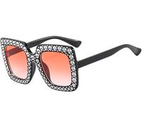 XFSRG Gafas de Sol Cuadradas Grandes Gafas de Sol Mujer Polarizadas da Moda con Brillantes Pedrería para Señoras Clásico Retro (#B)