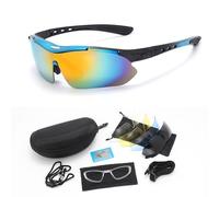 XFSRG Gafas de Sol Mujer Hombre UV400 Ciclismo Polarizadas con 5 Lentes Intercambiables y Estuche para Ciclismo Conducción Actividades al Aire Libre(Azul)