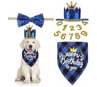 XFSRG Gorra para Perro de Cumpleaños en Color Azul con Corona y Pajarita Decoraciones para Fiestas de Cachorros Suministros para Cumpleaños de Perros Ideal para Celebraciones