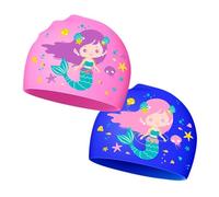 XFSRG Gorro de Natación para Niñas con Diseño de Sirena Gorro Piscina Niña de Silicona Ideal para Deportes Acuáticos Natación y Baño (Azul, Rosa)