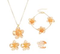 XFSRG Joyas de Mujer 5 Piezas Aleación Flor Anillo Aretes Collar Pulseras Ideal para Regalos Ocasiones Especiales y Mujeres