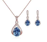 XFSRG Joyas De Mujer Con Colgante Y Pendientes De Cristal Azul Conjunto De Joyería Elegante Para Mujer Ideal Para Eventos Especiales Y Uso Diario