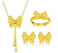 XFSRG Joyas De Mujer Con Diseño De Mariposa En Oro Conjunto De Collar Anillo Y Pendientes Para Todas Las Ocasiones