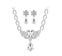 XFSRG Joyas de Mujer Conjunto Collar y Pendientes con Circonita Brillantes Joyería Nupcial Elegante para Boda Fiesta Ceremonia Conjunto Joyas Mujer Plata (Plata)