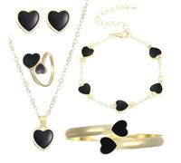 XFSRG Joyas de Mujer Conjunto Collar y Pendientes Corazón Negro Elegante Joyería para Fiesta y Uso Diario (Negro)