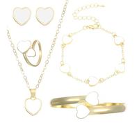 XFSRG Joyas de Mujer Conjunto Collar y Pendientes Corazón Negro Elegante Joyería para Fiesta y Uso Diario (Blanco)