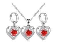XFSRG Joyas de Mujer Conjunto de Collar y Pendientes en Forma de Corazón con Cristal Rojo Joyería para Mujer de Estilo Elegante y Moderno Ideal para Fiestas y Eventos Especiales
