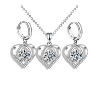 XFSRG Joyas de Mujer Conjunto de Collar y Pendientes en Forma de Corazón con Cristales Brillantes Joyería para Mujer Elegante y Moderna para Cualquier Ocasión