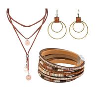 XFSRG Joyas De Mujer Conjunto De Joyas Bohemio Collar Con Colgante Pendientes De Aro Y Pulsera De Cuero Para Ocasiones Especiales