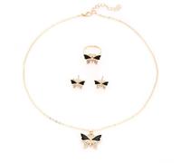 XFSRG Joyas de Mujer Conjunto de Joyas Mariposa con Cristales Collar con Colgante Pendientes y Anillo Elegante para Fiesta y Uso Diario(Negro)