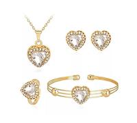 XFSRG Joyas de Mujer Conjunto de Joyería de Corazones de Cristal Chapado en Oro para Mujer Collar Pulsera Anillo y Pendientes Elegante Bisutería para Eventos Especiales y Uso Diario