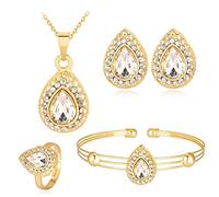 XFSRG Joyas de Mujer Conjunto de Joyería Elegante con Cristales Brillantes Collar y Pendientes a Juego Pulsera y Anillo en Dorado para Eventos Especiales y Uso Diario