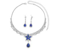 XFSRG Joyas de Mujer de Moda con Piedras de Strass Conjunto de Collar y Pendientes Elegantes para Eventos Especiales (Azul)