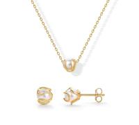 XFSRG Joyas de Mujer Elegantes con Perlas Naturales Conjunto Collar y Pendientes Joyería de Moda para Todas las Ocasiones (Dorado)