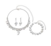 XFSRG Joyas de Mujer Elegantes Conjunto de Collar Pulsera y Pendientes Brillantes para Bodas y Fiestas Joyería para Mujer Bisutería Moda para Eventos Especiales