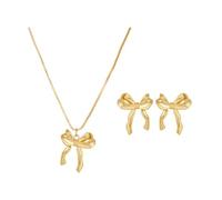 XFSRG Joyas de Mujer Elegantes Juego de Collar y Pendientes de Lazo Dorado Moda Joyería para Mujeres