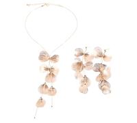XFSRG Joyas De Mujer Elegantes Pendientes Y Collar Conjunto De Joyas De Flores Para Eventos Especiales (Oro)