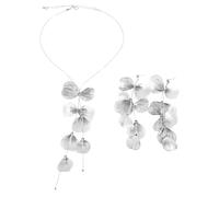 XFSRG Joyas De Mujer Elegantes Pendientes Y Collar Conjunto De Joyas De Flores Para Eventos Especiales (Plata)