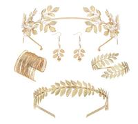XFSRG Joyas de Mujer Teiliges Griechisches Göttinnen-Kostüm Goldene Lorbeerblätter Krone Armband Ohrringe para Party Braut Hochzeit Schmuck (Oro 2)