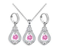 XFSRG Joyas Mujer Elegantes Con Cristales Rosa Conjunto De Joyería Para Mujer Collar Y Pendientes Para Ocasiones Especiales