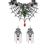 XFSRG Joyería De Halloween Conjunto De Joyas Collar Gótico Con Telaraña Y Calavera Para Mujer